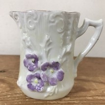 Vintage Antique Victorian Porcelain Violets Floral Creamer Small Pot Pitcher 3&quot; - £29.22 GBP