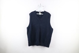 Vintage 90s LL Bean Mens XL Distressed Blank Cotton Knit V-Neck Sweater Vest - £35.00 GBP