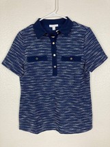 Charter Club Blue Striped Polo Top Shirt Women Medium Henley Top Short S... - $27.72