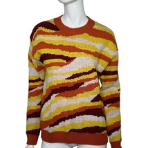 Cider Sweater Women&#39;s Medium Hot Lava Orange Yellow Graphic Print NEW - $24.74