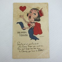 Postcard Valentine Humorous Opera Singer Woman Comic Cartoon Antique 1920s - £4.86 GBP