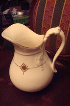 PG ENGLAND Pitcher white ceramic with gold medallion and touches of gold  - £35.20 GBP