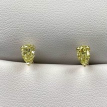 Certifié GIA 1.00 Carats Poire Naturel Chic Jaune Boucles Oreilles Diamant 18k - £2,647.21 GBP