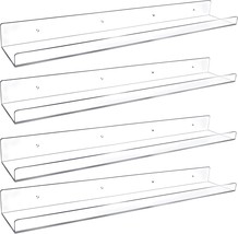 4 Pack 24-Inch Long Clear Acrylic Floating Shelves Wall Ledge Invisible Wall - £39.99 GBP