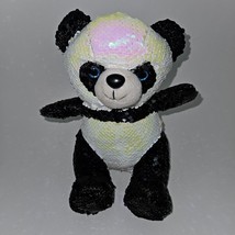 Sequin Panda Bear Plush 7&quot; Stuffed Animal Toy Black White - £11.83 GBP