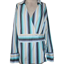 Striped Long Sleeve Cotton Blend Blouse Size 22 - £27.69 GBP