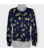 L.L. BEAN Sailboat Nautical Print Full Button Cardigan Navy and Green Si... - €28,81 EUR