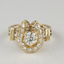 2Ct Simulated Diamond Horseshoe Vintage Art Deco Ring Yellow Gold Plated Silver - £126.83 GBP