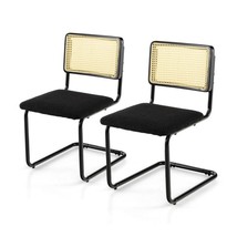 Set of 2 - Modern Mid-Century Black Dining Chair with Beige Rattan Backrest - £184.04 GBP