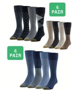 NEW Gold Toe Men&#39;s Dress Flat Knit Crew Socks, 4 Pair Blue/ Black/Brown ... - $23.95