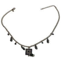 Crown Premier Designs Necklace Signed Pendant Silver Tone Beaded Goth Jewelry - $9.87