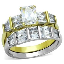 Gold Plated Engagement Ring Wedding Set Stainless Steel TK316 - £16.78 GBP