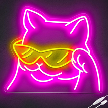 Cool Cat Neon Sign for Wall Decor, Smiling Cat with Glasses LED Neon Light Sign  - £42.61 GBP