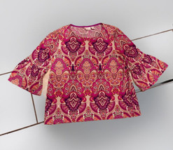 Chicos Rose Top 3/4 Bell Sleeve Blouse Size 2 Large - £13.21 GBP