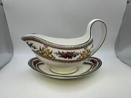 Wedgwood Bone China COLUMBIA Multicolor w/ Green Trim Gravy Boat with Un... - $159.99