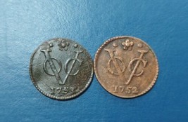 2 Pcs Dutch Voc 1/2 HALF Duit 1751 &amp; 1752 Holland New York Penny SMALL C... - £18.39 GBP