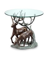 Aluminum Glass Deer Pair End Table 24 Inch Diameter - £650.94 GBP