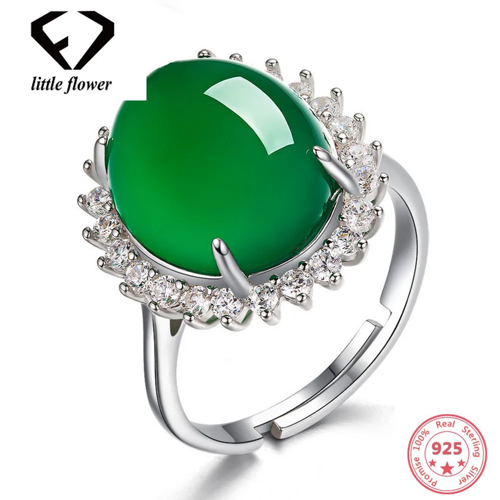 Silver S925 Emerald Jade Rings Green Chalcedony Gemstone jewelry Turquoise Oval  - $30.87