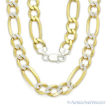 11mm Figaro Link .925 Sterling Silver 14k Yellow Gold-Plated Mens Chain Necklace - £244.62 GBP+