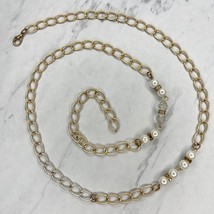 Gold Tone Faux Pearl Beaded Chain Link Belt OS One Size - £15.47 GBP