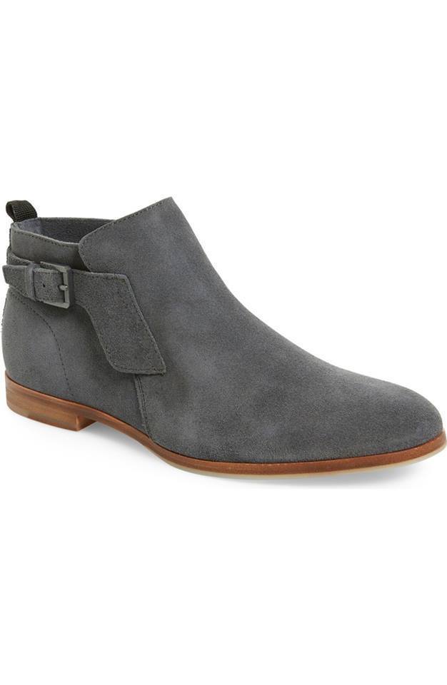 New Men’s Handmade Grey Color Ankle Buckle Dress Side Zipper Suede Boots
