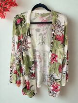 Chico&#39;s Floral leaves Cardigan Size 4 XXL Open Front pink green white sp... - $26.72