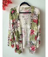 Chico&#39;s Floral leaves Cardigan Size 4 XXL Open Front pink green white sp... - €22,90 EUR