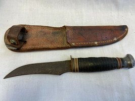 Vtg BSA Stacked Leather Handle Fixed Blade Knife Leather Sheath - $79.95
