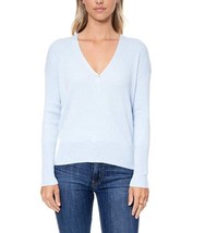 Elodie Faux Wrap Surplice Sweater Ribbed V Neck Knit Top Light Blue SZ XL New - $20.00