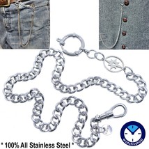 Stainless Steel Pocket Watch Chain Albert Chain Star Design Fob Swivel Clasp S97 - £15.71 GBP