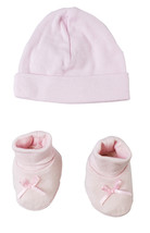 Bambini Preemie Girl Preemie Baby Cap &amp; Bootie Set - Pink 100% Cotton Pink - £9.32 GBP