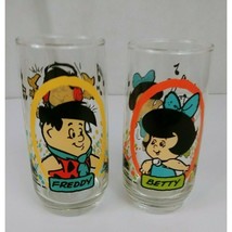 Vintage Flintstone Kids Drinking Glasses Fred Betty 1986 Pizza Hut - Set of 2 - £11.59 GBP
