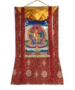 ORIGINAL HAND-PAINTED MANJUSHRI TIBETAN THANGKA BUDDHIST ART WITH SILK B... - $141.51