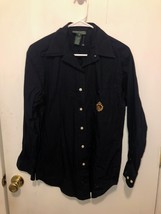 Lauren Ralph Lauren Womens SZ 6 Black Button Front Dress Shirt Embroidered Crest - £9.35 GBP