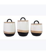 3 piece ceramic canister set black and white contemporary country - £93.63 GBP