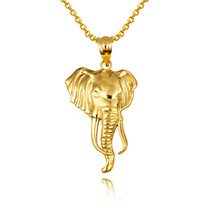 10K Solid Gold Lucky Elephant Wildlife Animal Pendant Necklace - $179.90+