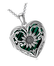Sunflower Heart Shaped Opal/Abalone/Pearl Locket My - $256.11
