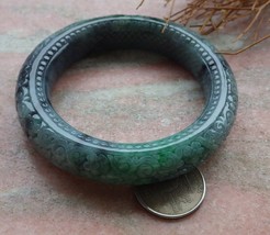 Certified Green Natural A JADE Jadeite Flower Bangle Bracelet 58mm 手镯 546486 - £440.35 GBP