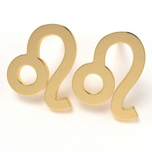 Leo Zodiac Sign Earrings In Solid 10K Yellow Gold - £126.72 GBP