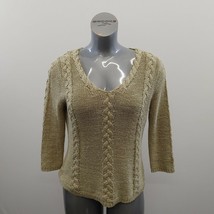 August Silk Women&#39;s V Neck Sweater Size PL 3/4 Sleeve Beige Acrylic Blend  - $14.84