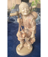 Antique Vintage Japanese hand carved hard resin figurine Villager 9.5&quot; - $1,287.26 MXN