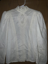 Vtg Gunne Sax Blouse Ivory Lace shirt top Sz 3 Poly Cotton CottageCore - £49.60 GBP