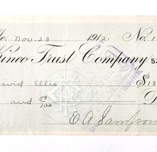 1912 Kineo Trust Company Bank Check E.A. Sampson Dover Maine Signed 1013... - $369.57 MXN
