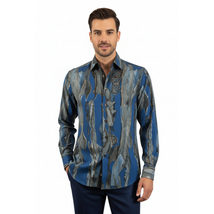 Men Sports Shirt by DE-NIKO Long Sleeves Fashion Print Modal Nk20188 Teal Blue image 7