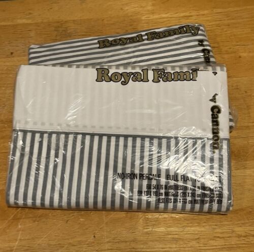 Vintage Cannon Royal Family Percale Gray Striped Full Flat Fitted Sheet ... - $29.69