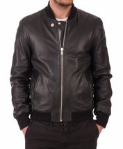 Men Leather Jacket Black Slim fit Biker Motorcycle Genuine Lambskin Jacket MJ053 - £80.60 GBP+