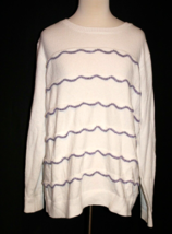 ELLE White Sweater Top White Purple Ruffle Metallic Thread Women&#39;s Size XXL - £15.77 GBP