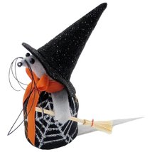 Halloween Mouse Witch With Broom Spider Web Print Dress, Handmade Decoration - £7.21 GBP