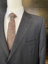 Botany 500 44S Super 100s Wool &amp; Cashmere Gray Glen Plaid Windowpane 2Btn Blazer - £40.21 GBP