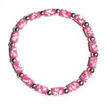 Heishi Anklet Pink and Silver Metallic Pattern, Stretch Bracelet - $5.99
